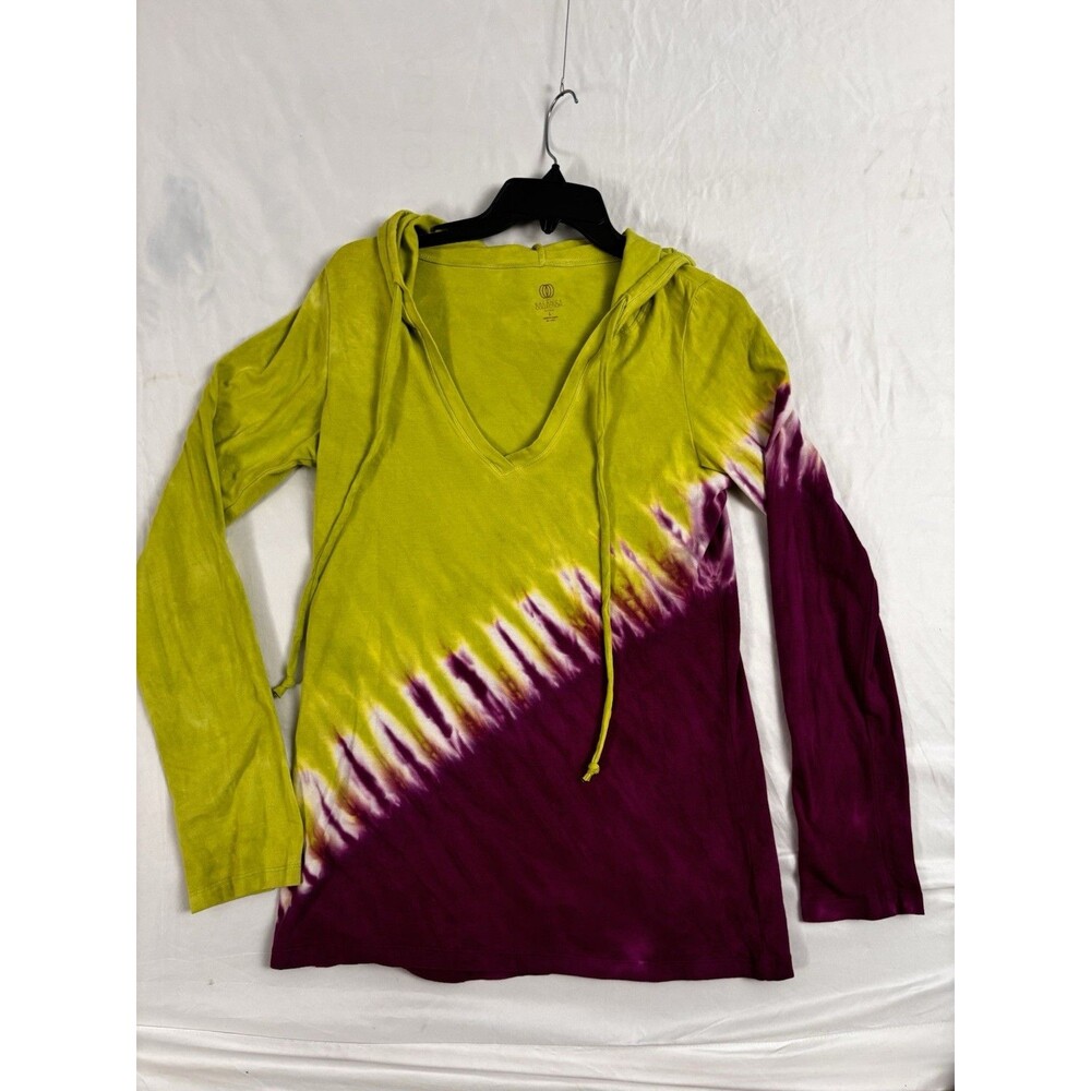 Balance Collection Tie Dye Hooded Top Womens Large Lime Purple Yoga Shirt